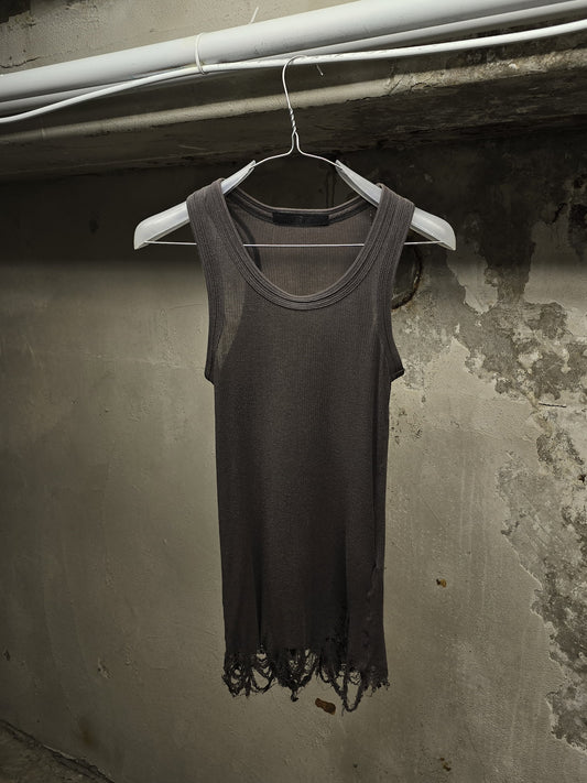 JULIUS _7 SS10 “neurbanvölker;” Grey Shredded Hem Rib Knit Tank Top | Archive Fashion Toronto