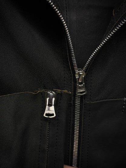 Isamu Katayama "BACKLASH" Unlined Overlock Hooded 'Gimp' Zip Goat Leather Jacket detail | DRIEW GARMENTS