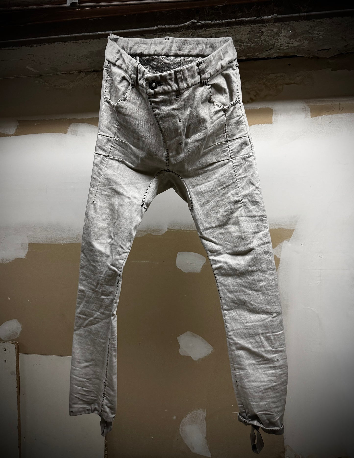 Boris Bidjan Saberi AW21 ‘P13-HS-TF’ Faded Light Grey Resin-Dyed Hand Stitch Denim