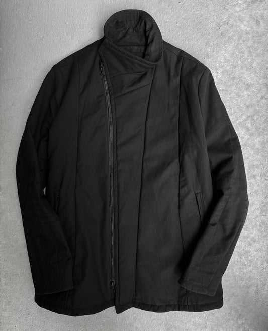 Julius_7 AW16-17 "beast;" Padded Asymmetric Zip Cotton High Neck Jacket
