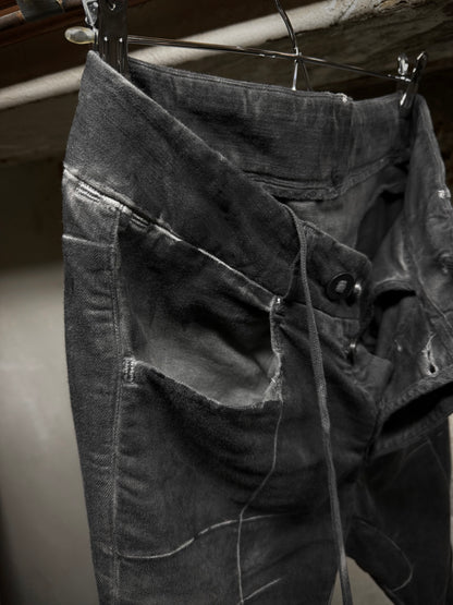 Boris Bidjan Saberi SS22 'WP13 FTS10001' Patina Grey Vinyl Processed Skinny Stretch Denim