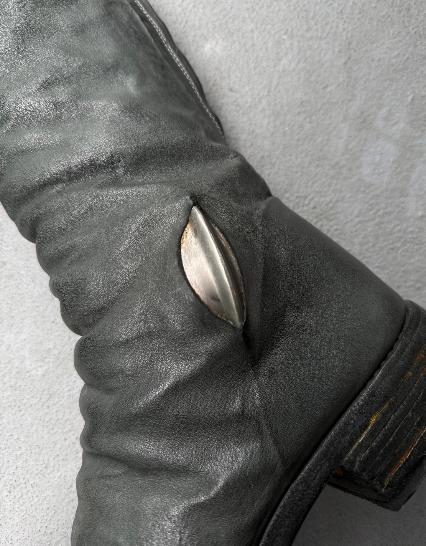 Carol Christian Poell ‘AM/2687P ROOMS-PTC/19’ Kangaroo Leather Titanium Prosthetic Tornado Zip Boots