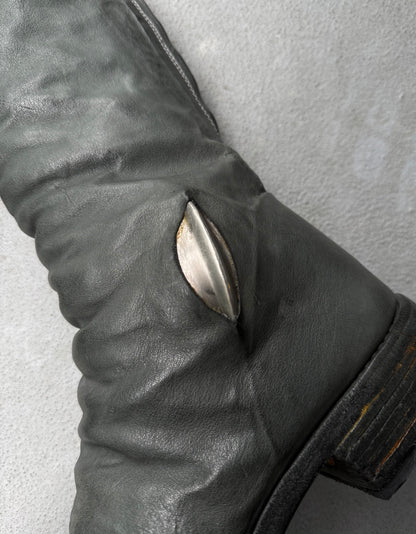 Carol Christian Poell ‘AM/2687P ROOMS-PTC/19’ Kangaroo Leather Titanium Prosthetic Tornado Zip Boots