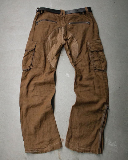 Kyoji Maruyama SS08 Garment-Dyed Leather Patch Linen Cargo Pants