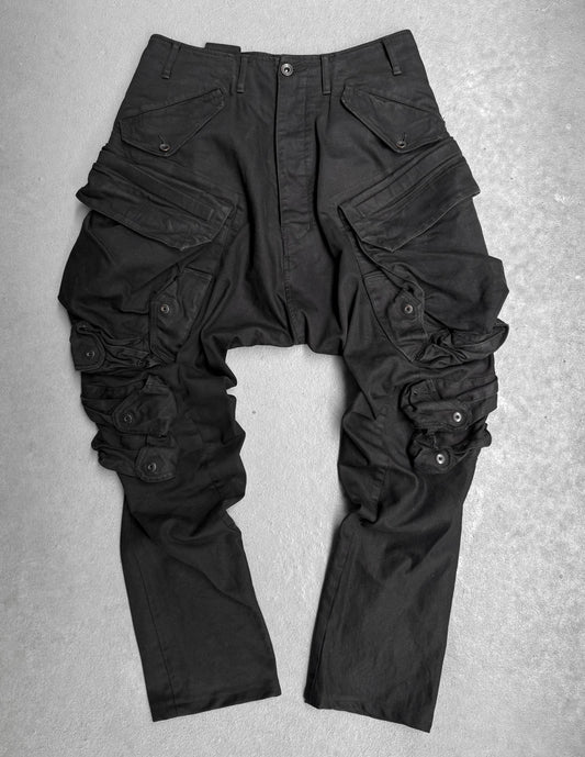 Julius_7 AW14-15 "Glitch;" Drop-crotch Gas-Mask Denim Cargo Pants