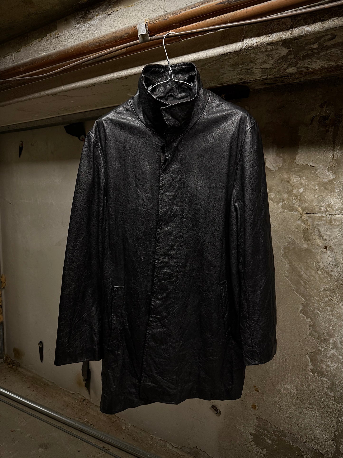 Yuji Yamada Late 90s Cow Leather High Neck Coat | Archive Fashion Toronto