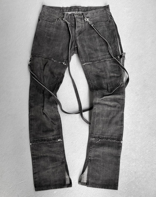 Hysteric Glamour Late 90s Reconstructed ‘Bondage’ Strap Slit-flare Skinny Denim