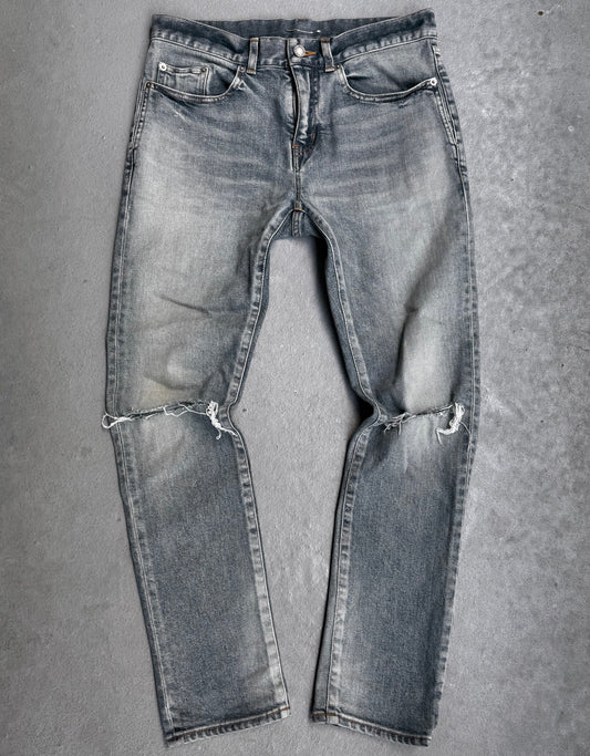 Saint Laurent Paris SS20 Blue ‘D10’ Distressed Knee Skinny Denim
