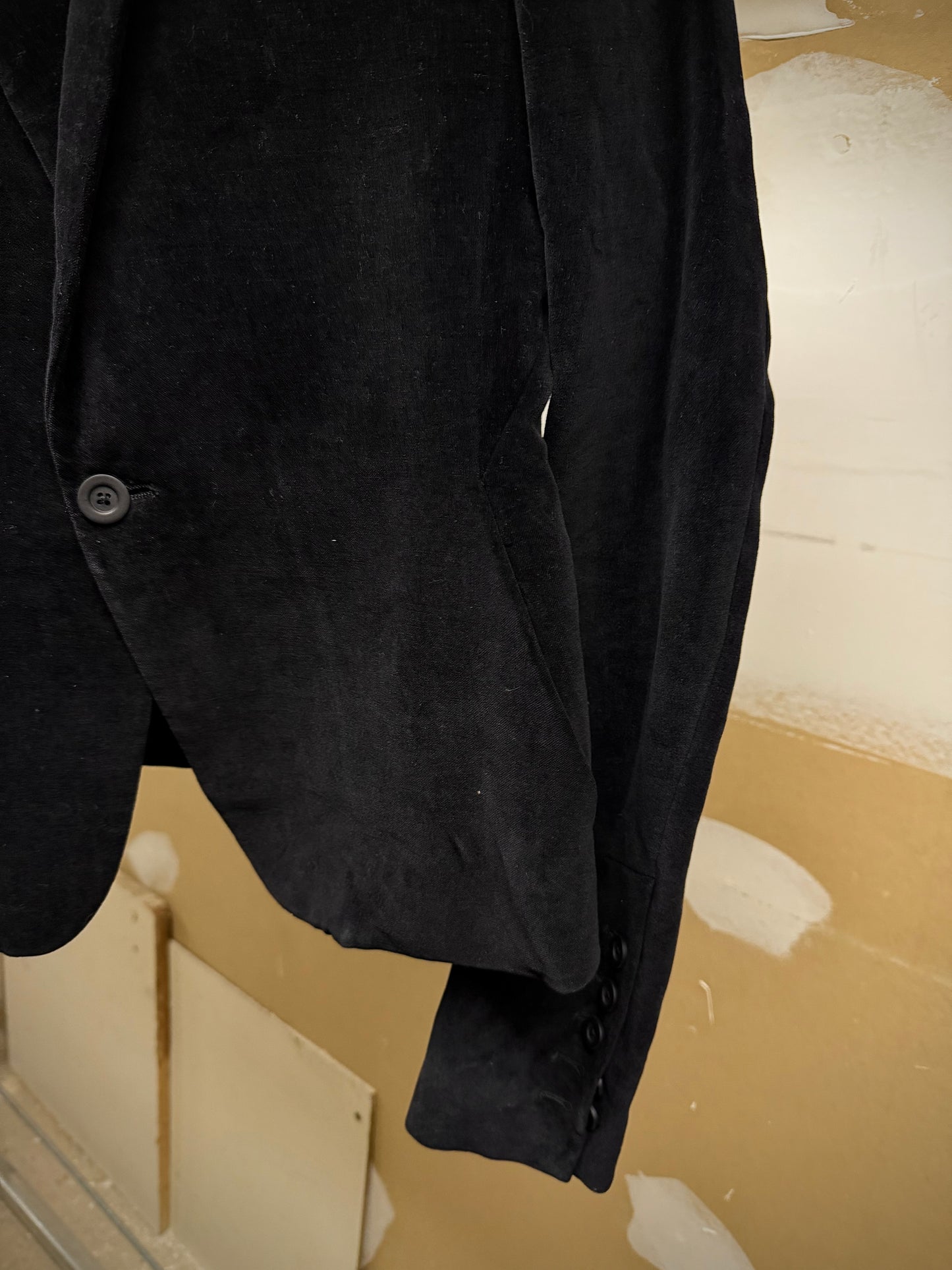 Rick Owens AW16 "MASTODON" Cotton Linen Single Button Velvet Blazer detail | DRIEW GARMENTS