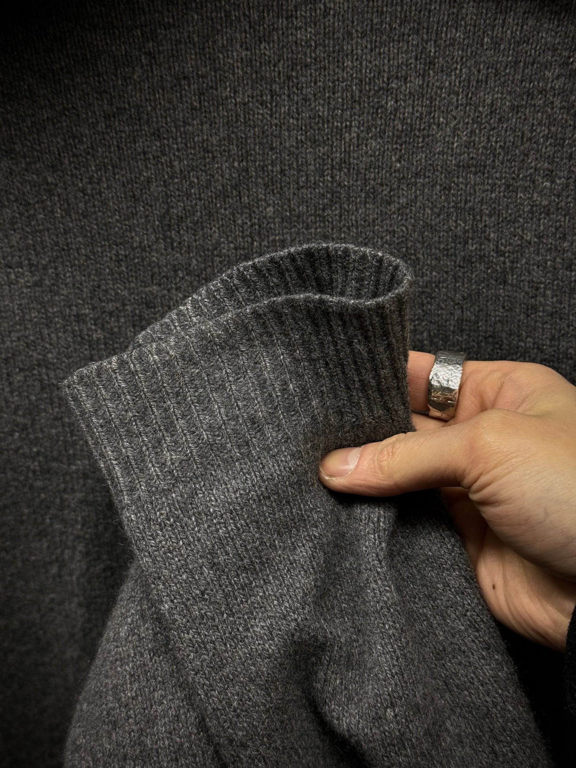 Rick Owens AW20 "PERFORMA" GREY Hooded Cashmere Knit Sweater detail | DRIEW GARMENTS