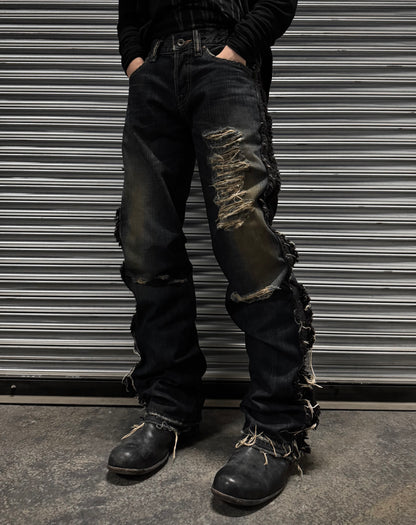 LED RECHWE Early 00s Python Skin Western Frayed Flare Denim
