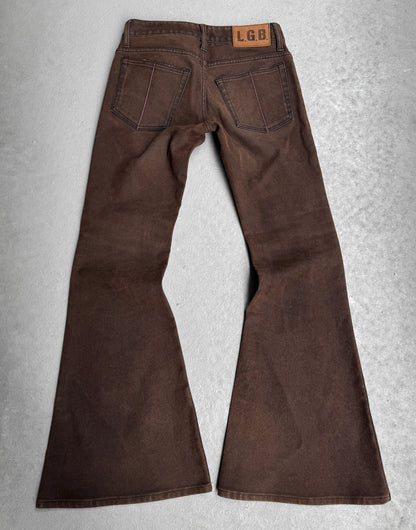 L.G.B. Early 00s Waxed Brown Bell-bottom Flare Denim