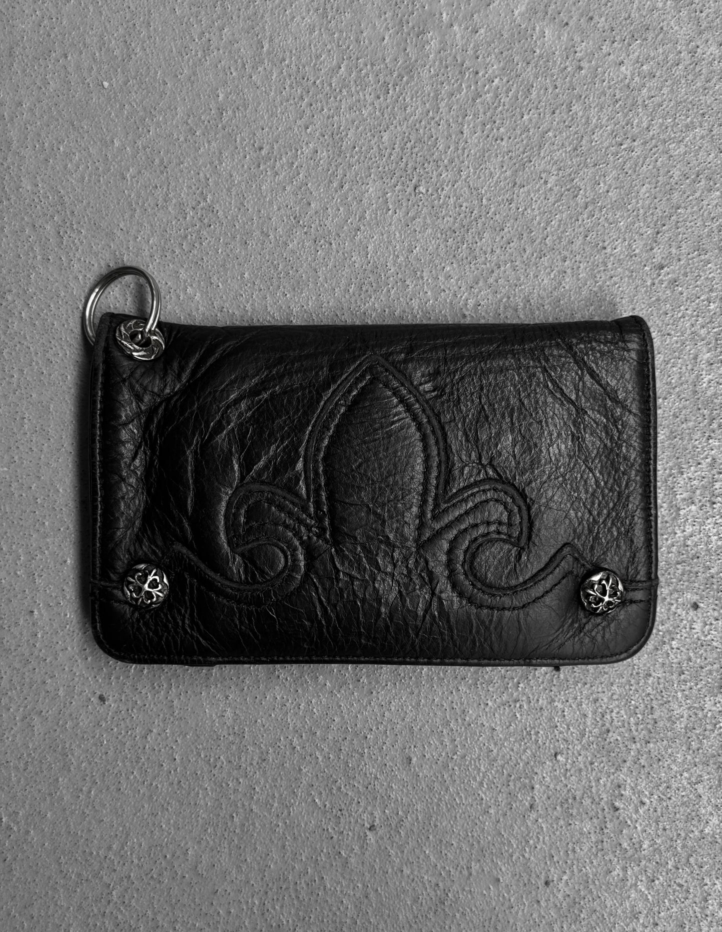 A&G Rock N’ Roll Couture Early 00s Silver Studded Fleur Leather Bi-fold Wallet