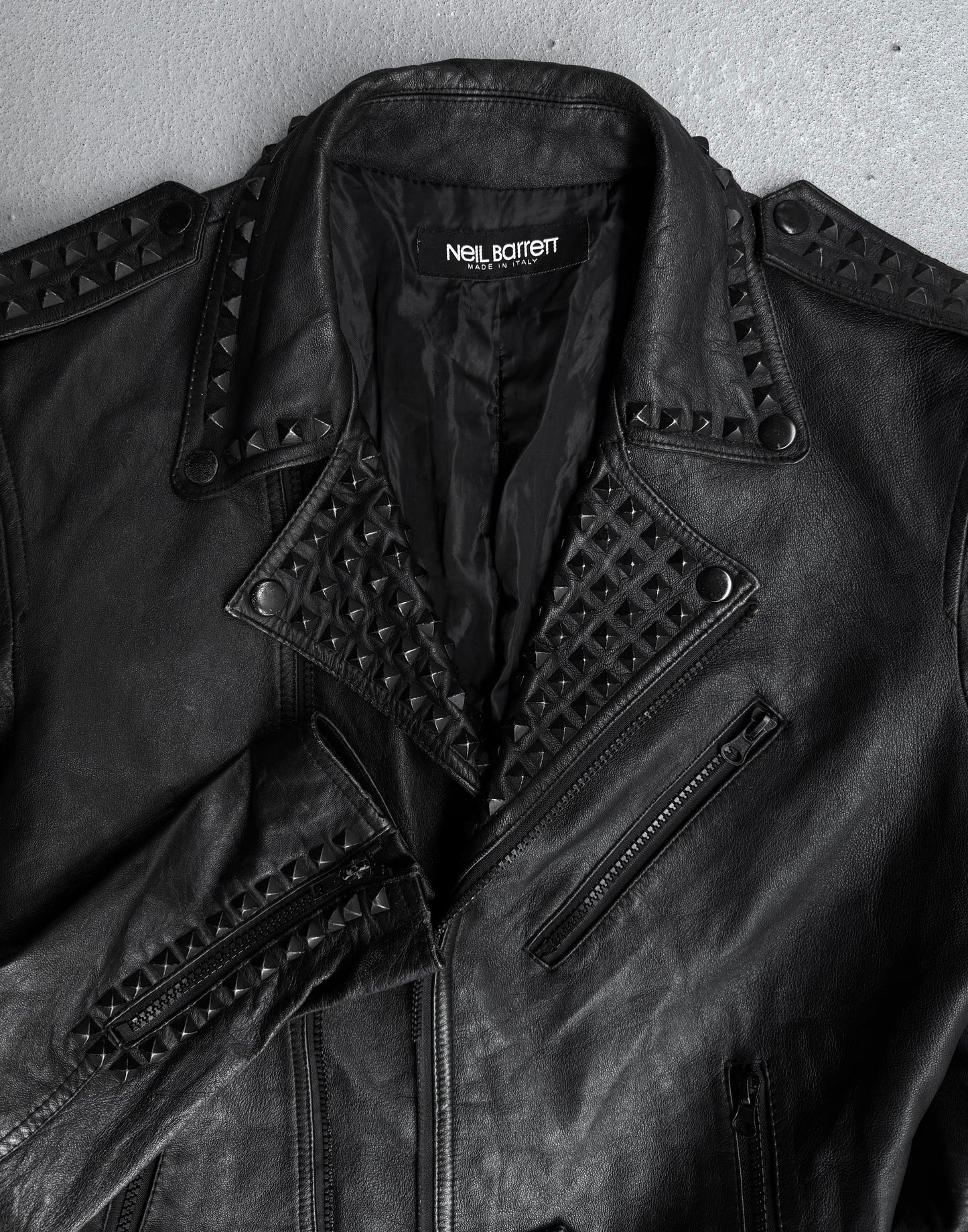 Neil Barrett Early 00s Punk Studded Sheepskin Leather Perfecto Jacket