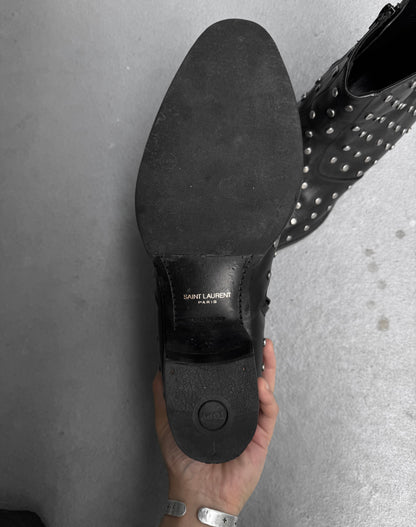 Saint Laurent Paris AW14 Studded Calfskin Leather Wyatt Chelsea Boots