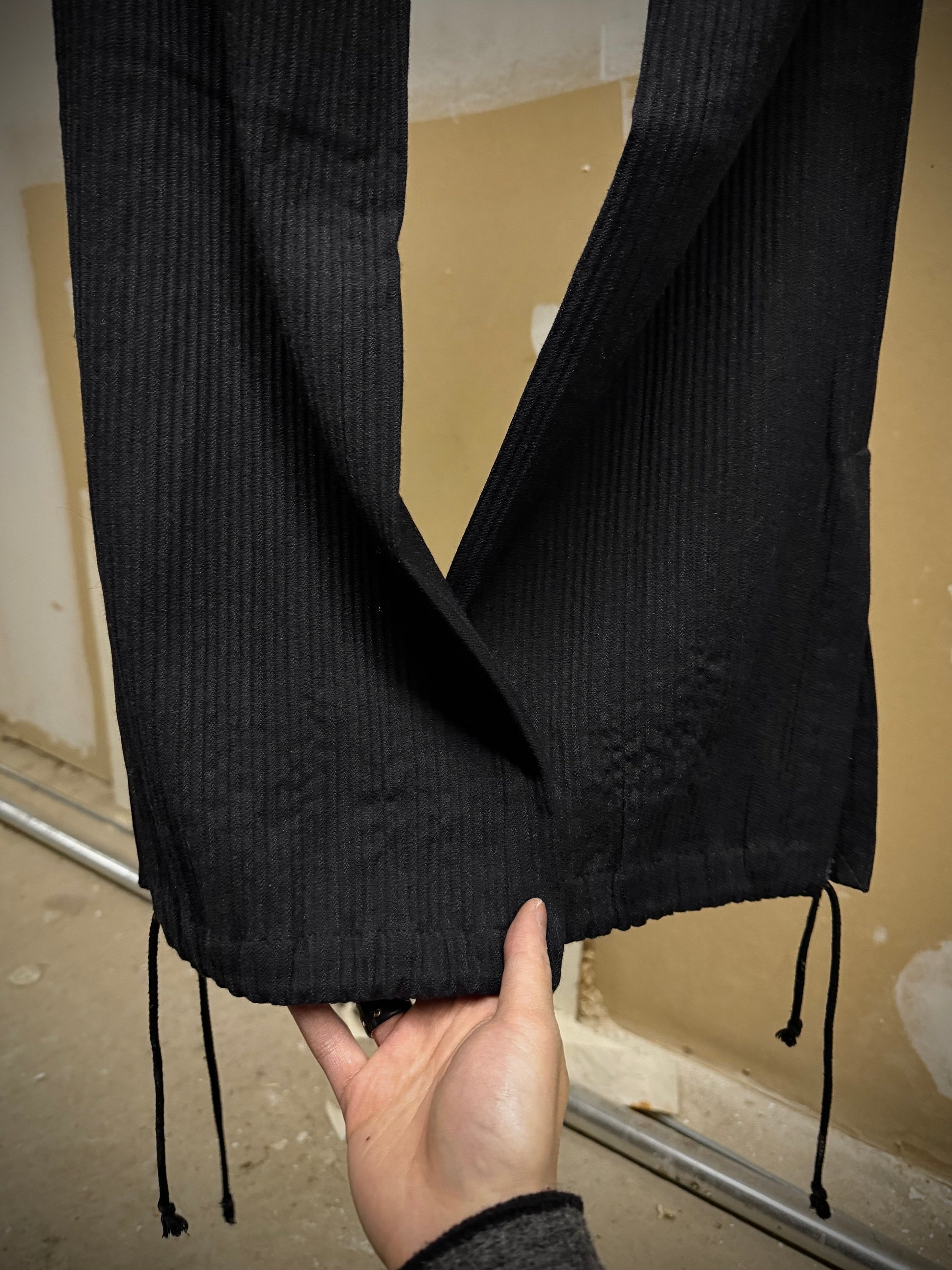 Ann Demeulemeester 90s Striped Wool Drawstring Hem Flare Pants detail | DRIEW GARMENTS