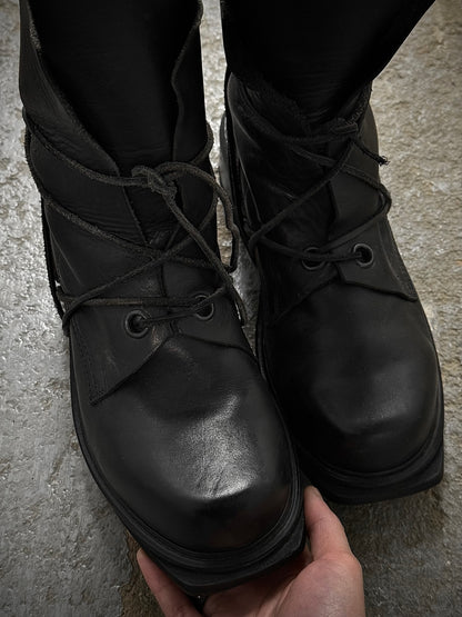 Dirk Bikkembergs 90s Black Military Lace-through Calf Leather Boots detail | DRIEW GARMENTS