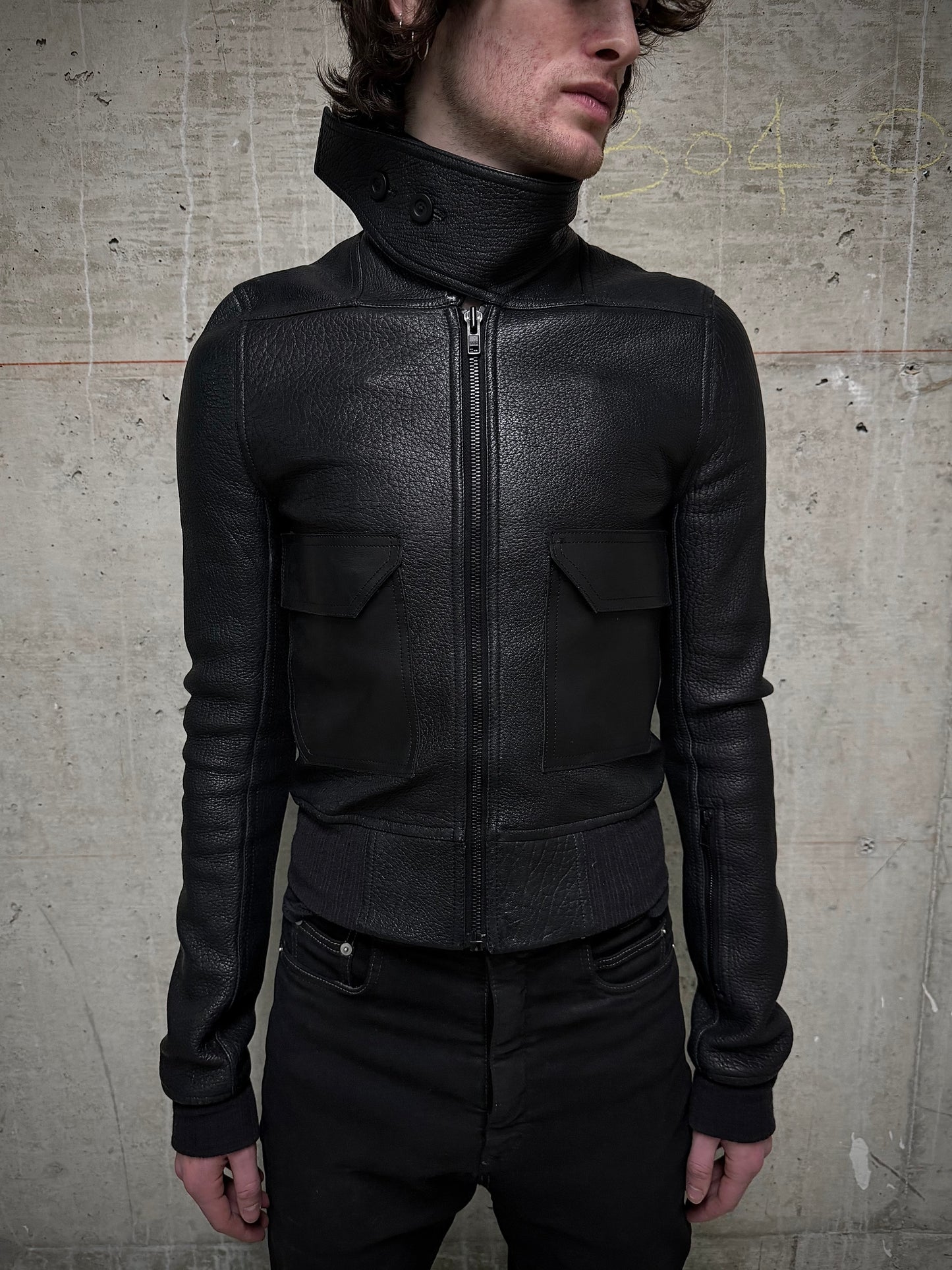 Rick Owens AW16 "MASTODON" Glitter Trench Cropped Ram Leather Jacket