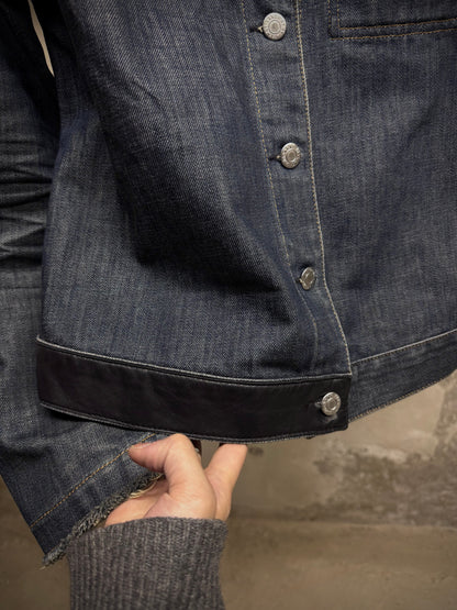 Helmut Lang SS03 Hybrid Lamb Leather Sleeve Raw Denim Jacket