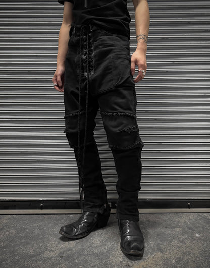 IfSixWasNine Early 00s ‘NO. LU/ SBCM’ Sarrouel Black Lace-up Skinny Zip Denim