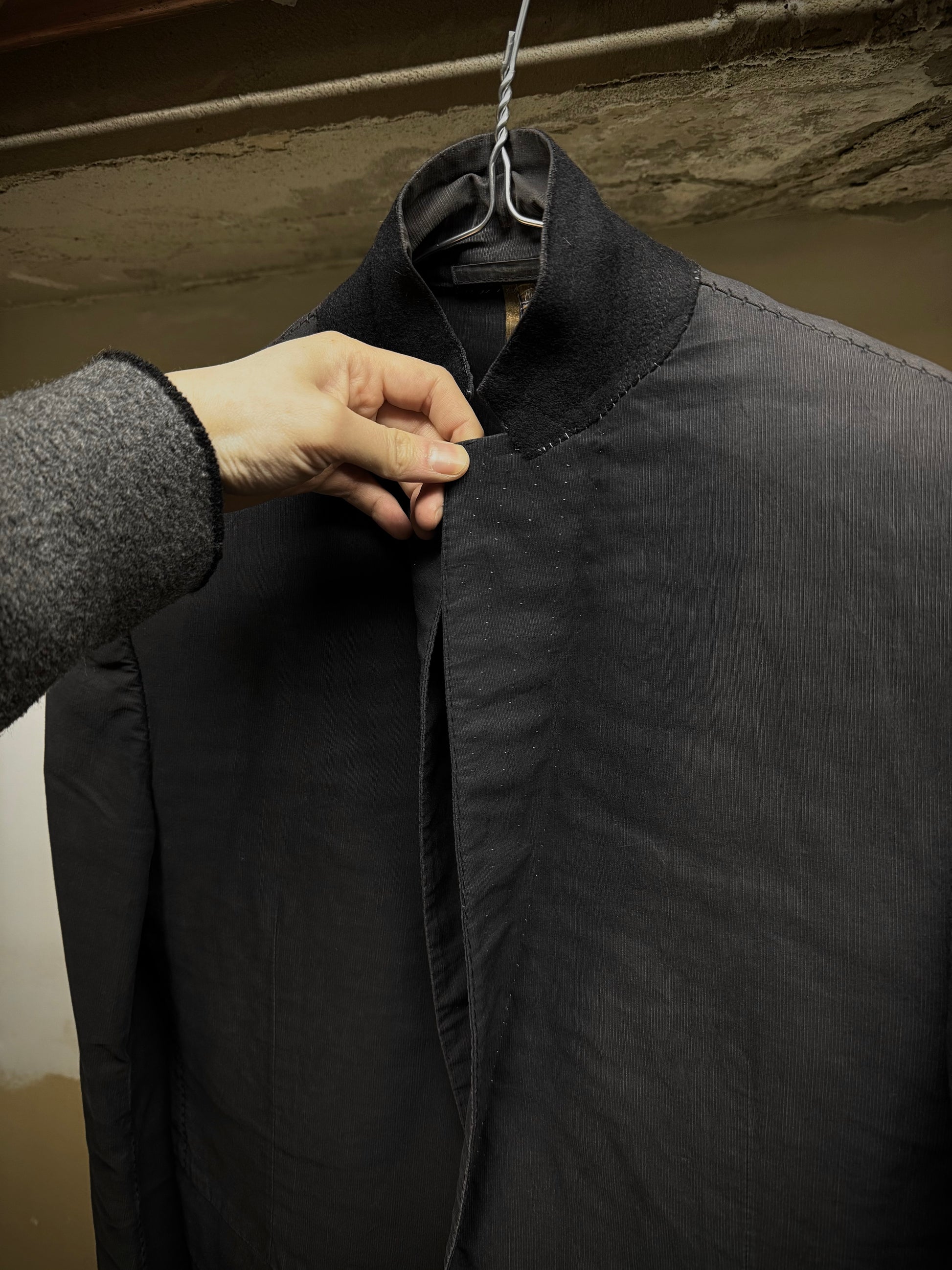 Carol Christian Poell 2010 'GM/2618OOD CORD-PTC/10' Taped Seam Titanium Prosthetic Elbow Overlock Bla detail | DRIEW GARMENTS