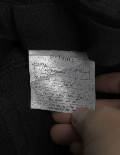 Julius_7 SS15 "prism;" Geometric Drop-crotch Wax Coated Knit Denim