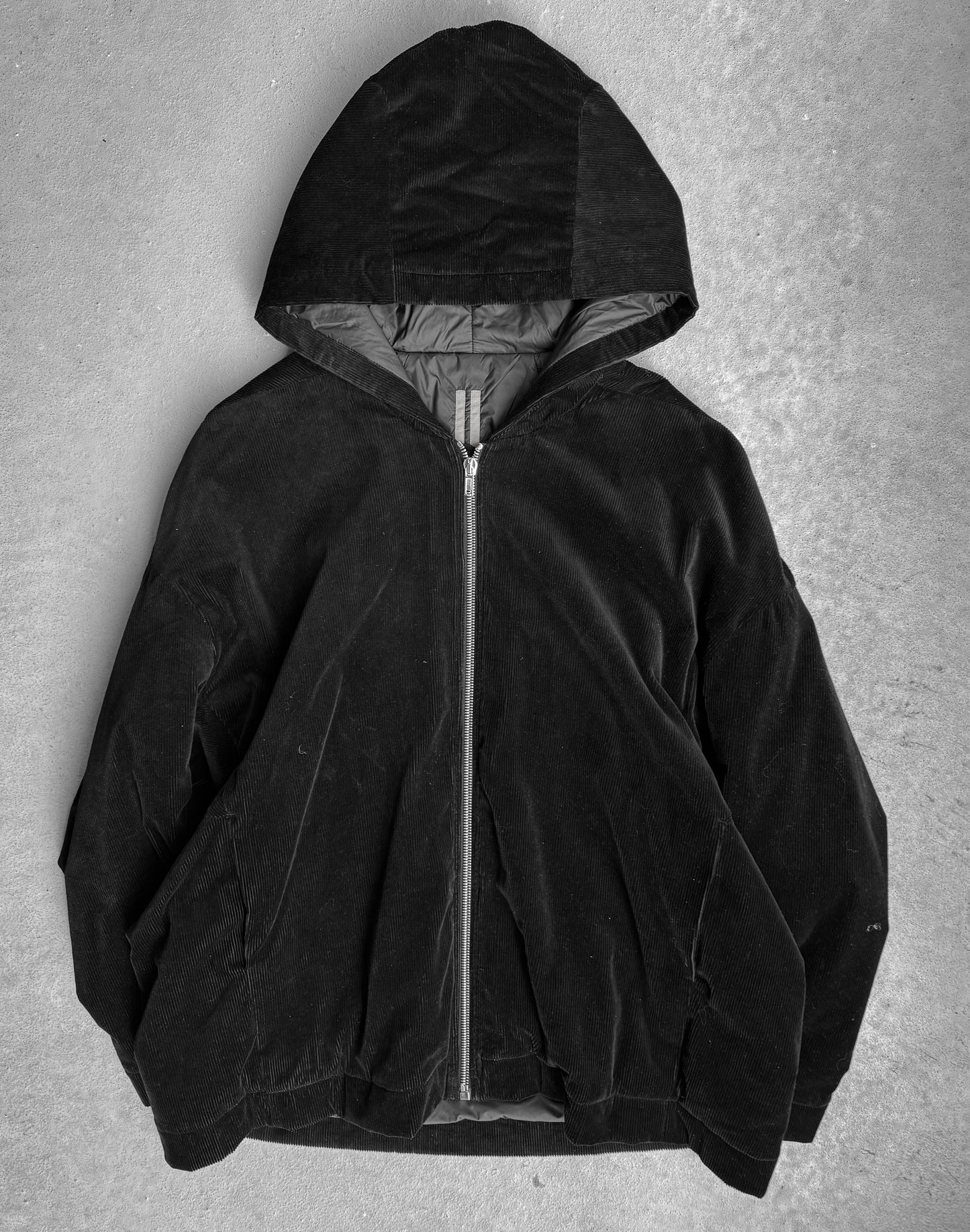 Rick Owens DRKSHDW AW22 “STROBE” Light-padded Peter Corduroy Hooded Jacket