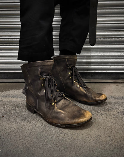 MiharaYasuhiro Early 00s Distressed Leather Lace-up Field Boots