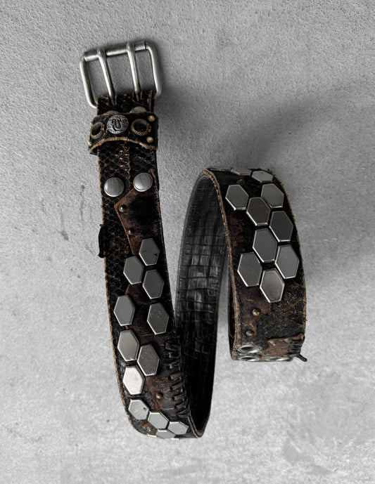 KMRii Early 00s Scar-stitch Honeycomb Leather Belt