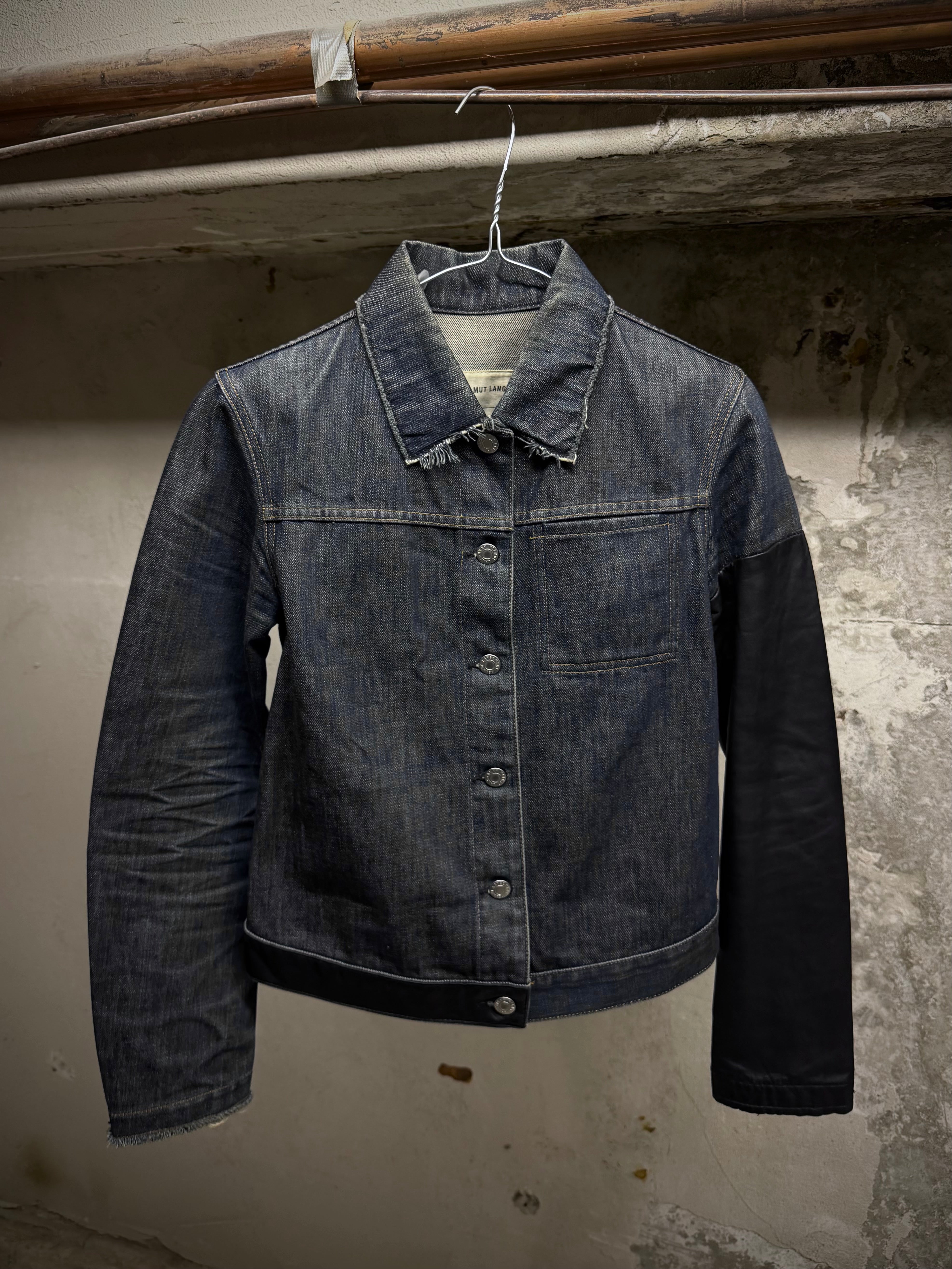 Helmut Lang SS03 Hybrid Lamb Leather Sleeve Raw Denim Jacket – DRIEW