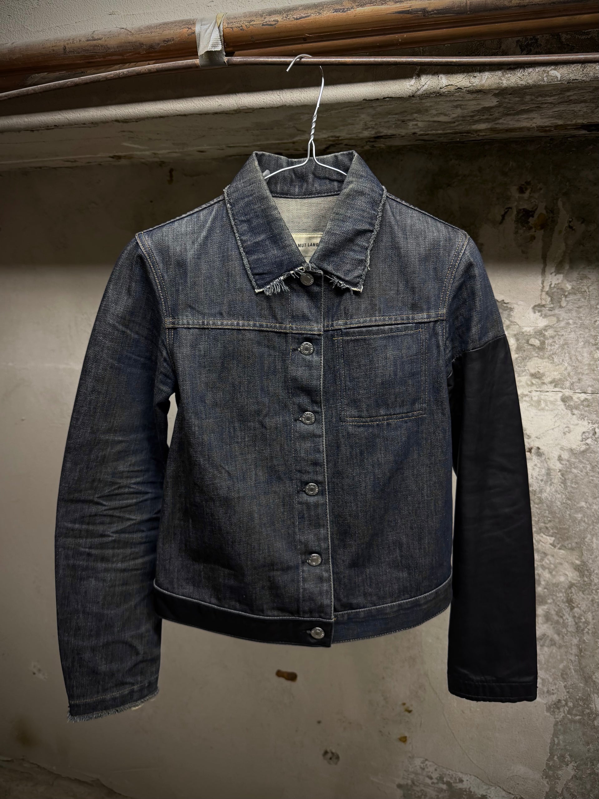 Helmut Lang SS03 Hybrid Lamb Leather Sleeve Raw Denim Jacket – DRIEW