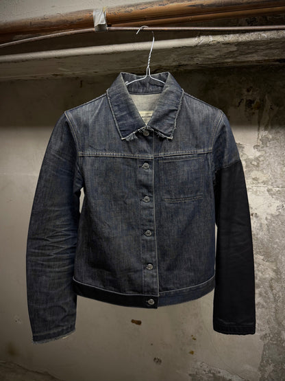 Helmut Lang SS03 Hybrid Lamb Leather Sleeve Raw Denim Jacket