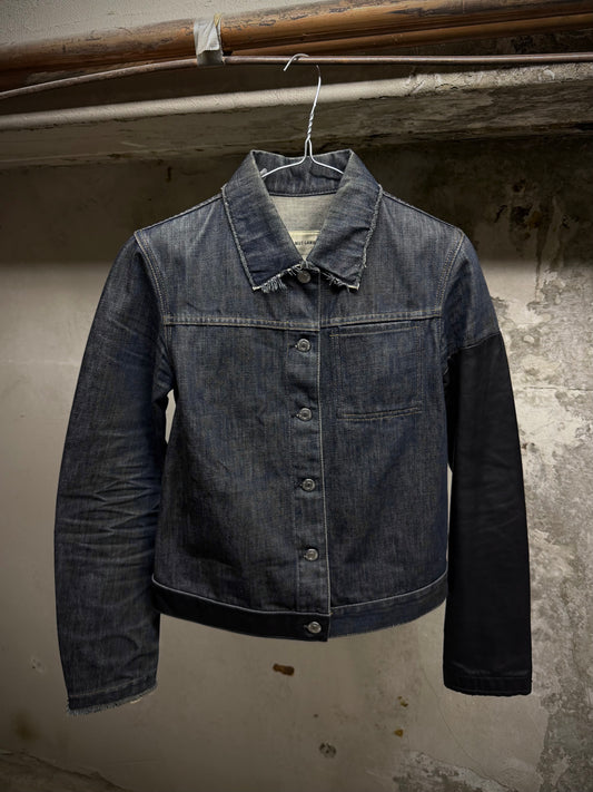 Helmut Lang SS03 Hybrid Lamb Leather Sleeve Raw Denim Jacket