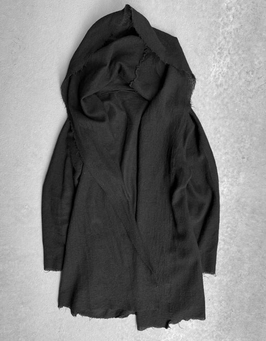 SHELLAC Early 00s Raw-Edge Drape Wool Hooded Coat
