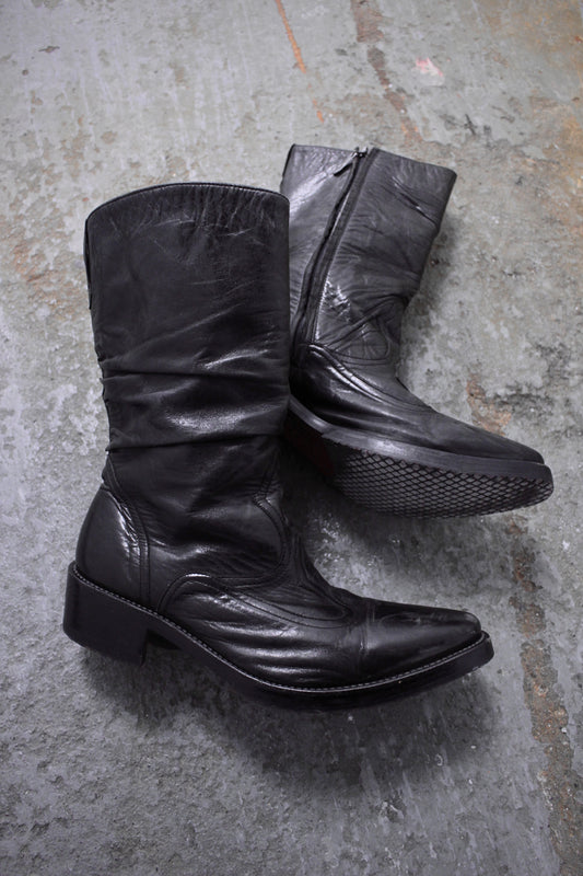 Hiromu Takahara Early 00s Tall Western Cowboy Zip Leather Boots
