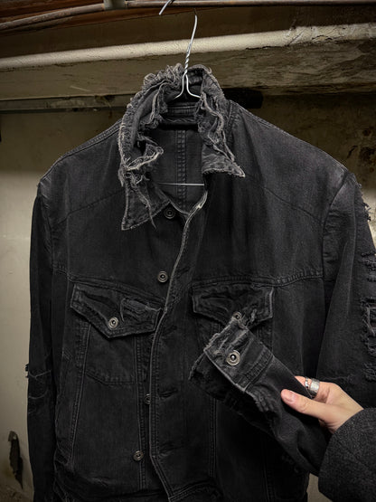 JULIUS _7 SS18 “Acid Glaciers;” Limited Edition Distressed 12oz Denim Trucker Jacket detail | DRIEW GARMENTS