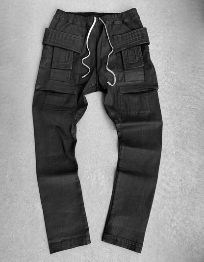 Rick Owens DRKSHDW AW24 "PORTERVILLE" Drop-crotch Waxed Creatch Cargo Denim