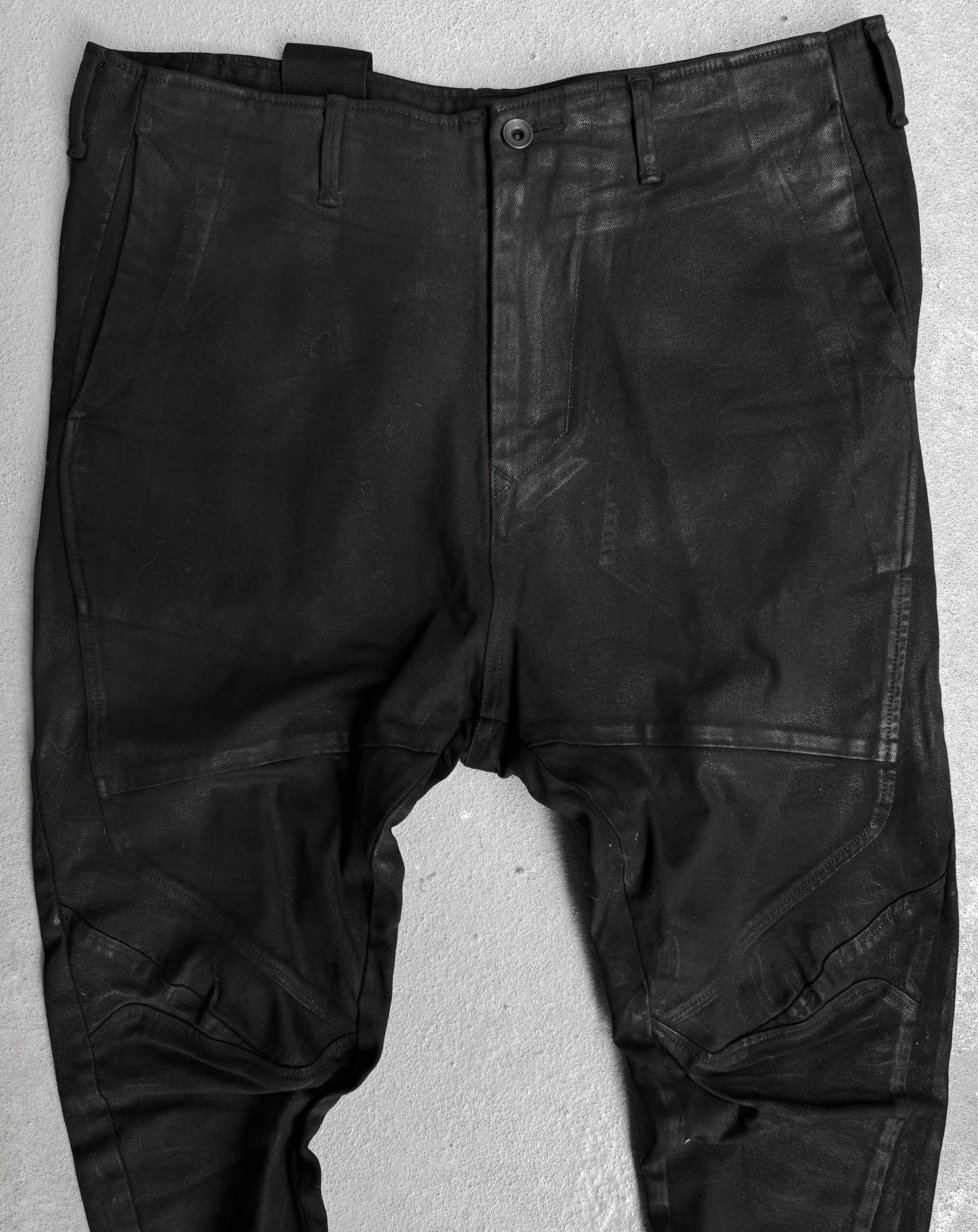 Julius_7 AW16-17 “beast;” Waxed Geometry Paneling Cut Skinny Denim