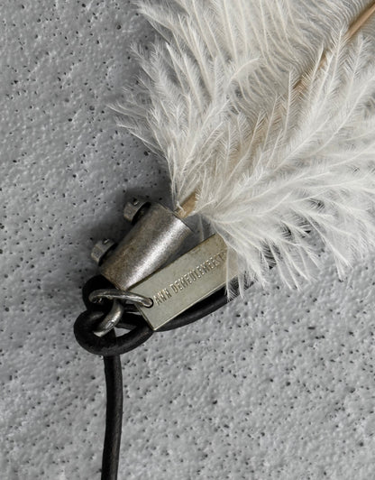 Ann Demeulemeester White Ostrich Feather Leather Cord Necklace