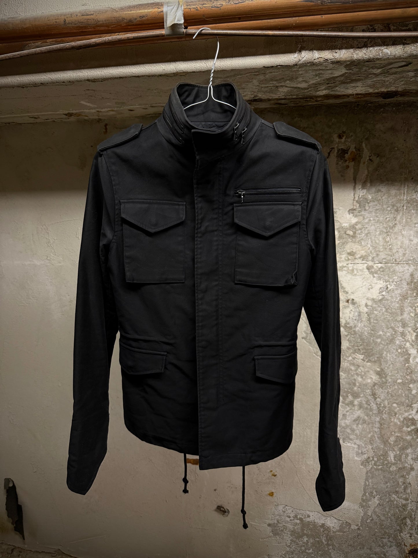 LITHIUM HOMME 2010s Black Cotton Gabardine Field Jacket | Archive Fashion Toronto