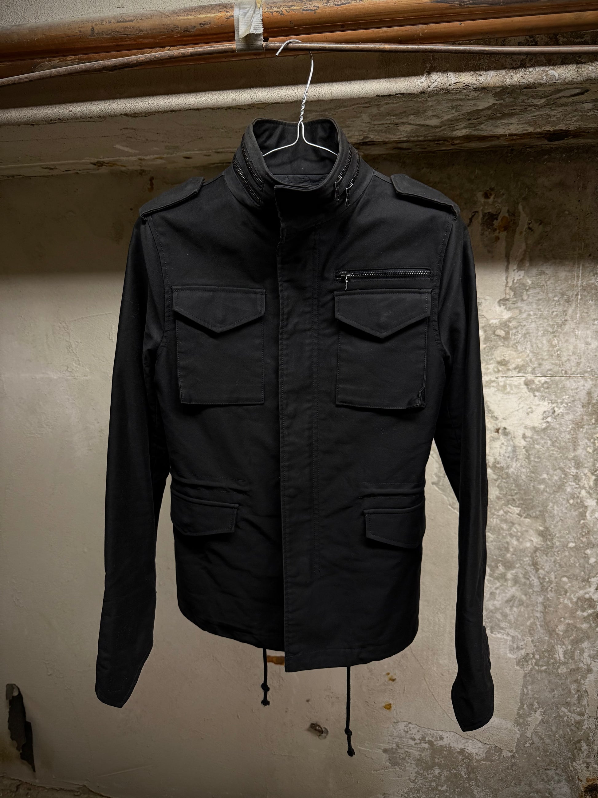 LITHIUM HOMME 2010s Black Cotton Gabardine Field Jacket | Archive Fashion Toronto