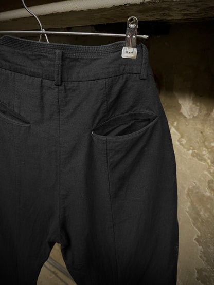 Masnada Washed Black Asymmetric Fly Overlock J-cut Pants detail | DRIEW GARMENTS
