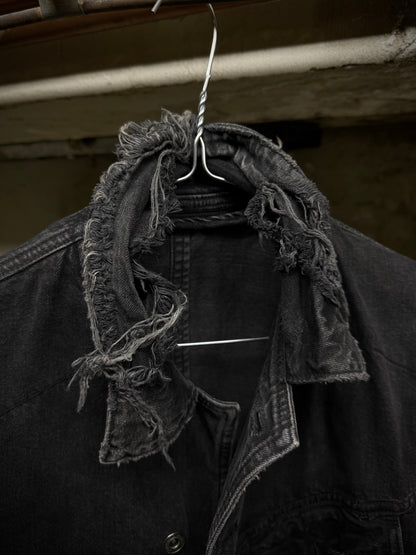 JULIUS _7 SS18 “Acid Glaciers;” Limited Edition Distressed 12oz Denim Trucker Jacket detail | DRIEW GARMENTS