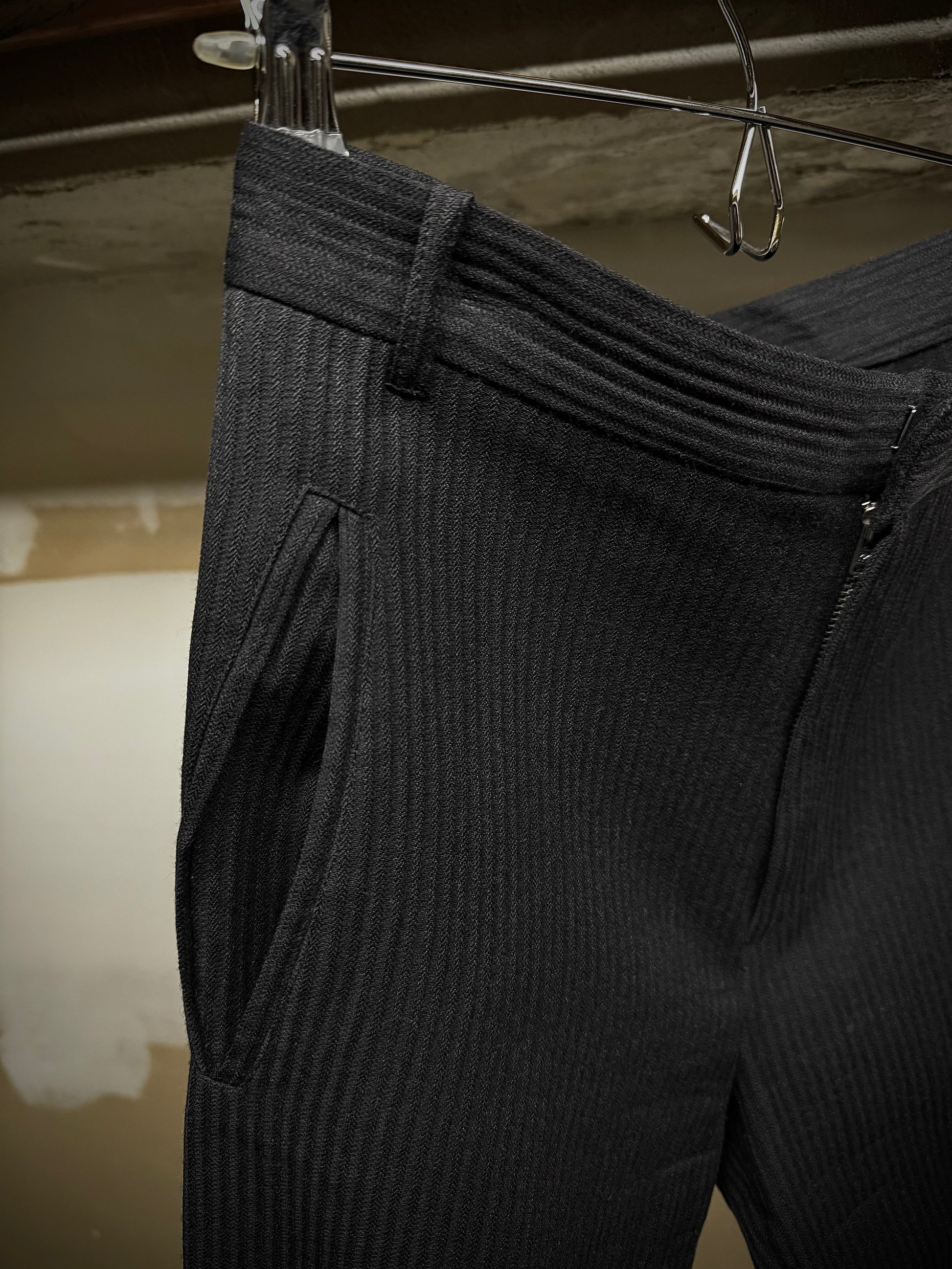 Ann Demeulemeester 90s Striped Wool Drawstring Hem Flare Pants detail | DRIEW GARMENTS