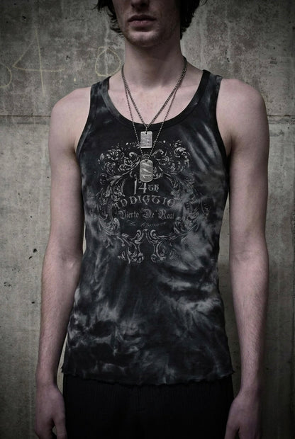 14thAddiction Early 00s Aqua Tie Dye Frayed Hem Ribbed Tank Top detail | DRIEW GARMENTS