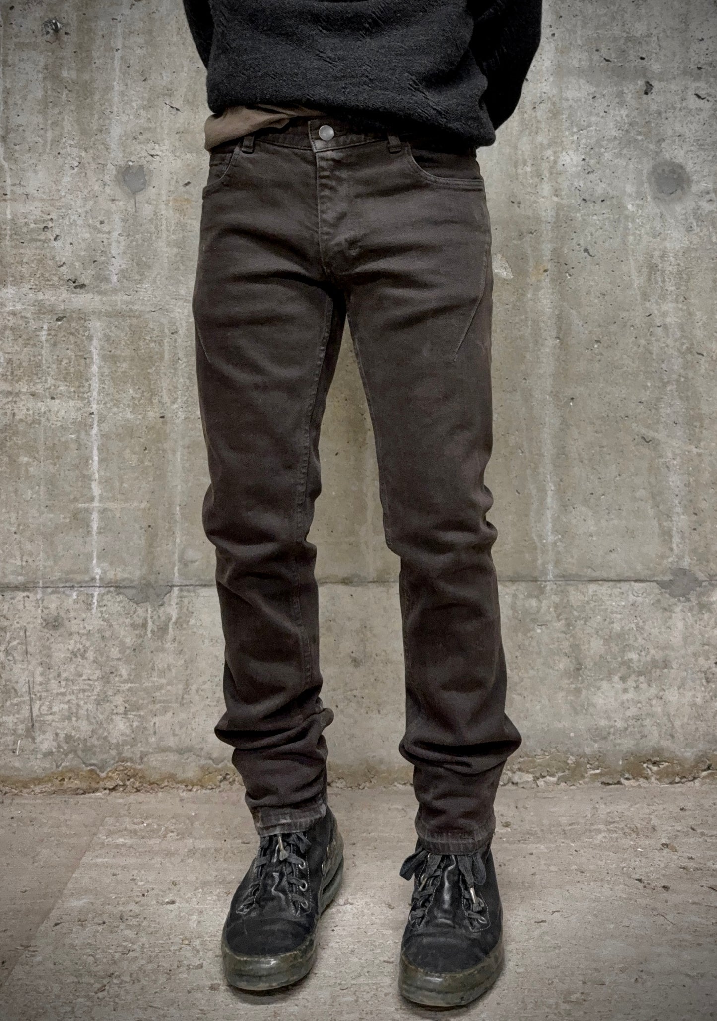 Number (N)ine SS07 "About a Boy" Brown Frayed Hem Skinny Denim