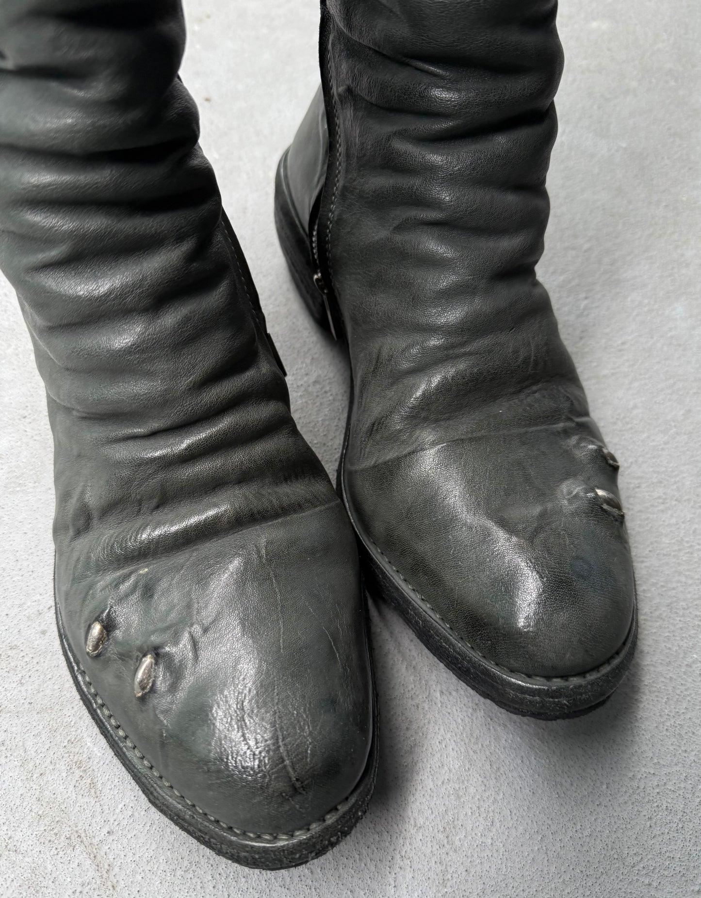 Carol Christian Poell ‘AM/2687P ROOMS-PTC/19’ Kangaroo Leather Titanium Prosthetic Tornado Zip Boots