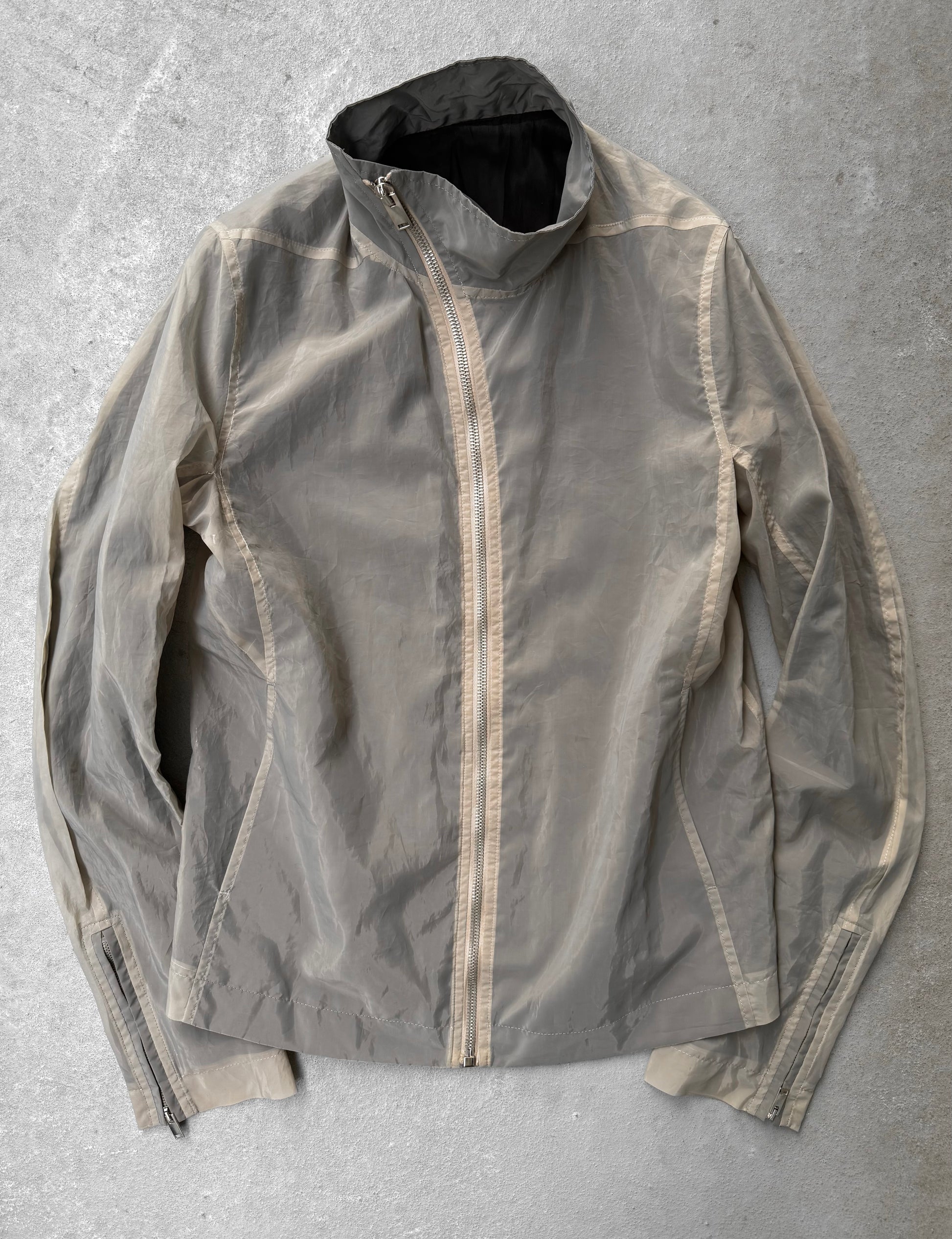 Rick Owens SS13 "ISLAND" PEARL Mollino Poly Zip-Up Jacket detail | DRIEW GARMENTS