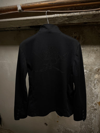 ABORDAGE Early 00s Rhinestone Skull Embellished Peak Lapel Blazer detail | DRIEW GARMENTS