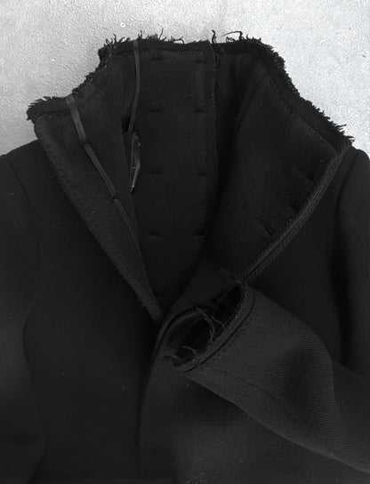 Boris Bidjan Saberi AW21 'COAT MID 1 F19203' Frayed Edge High Neck Wool Coat